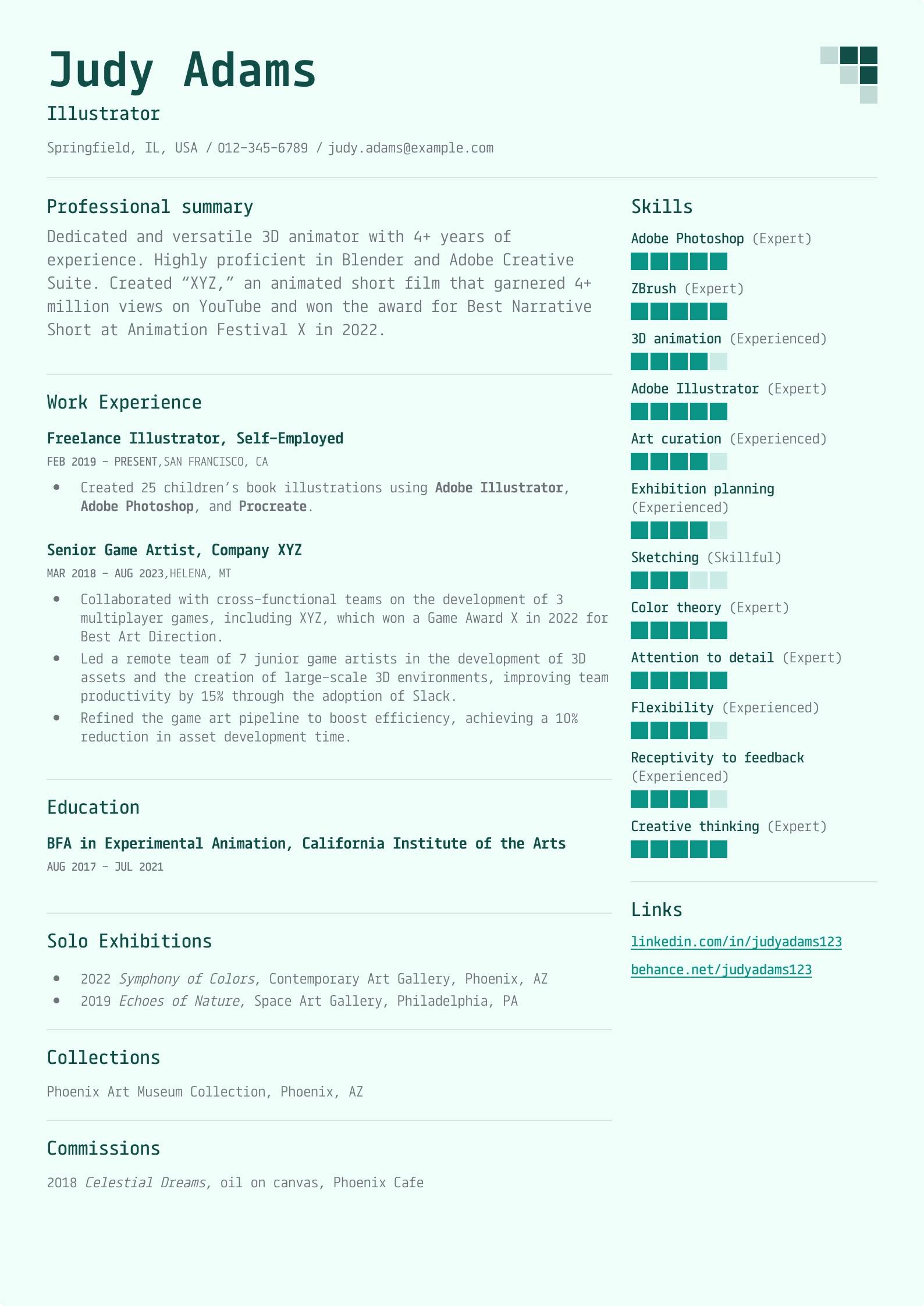 Exceptional Artist Resume Example