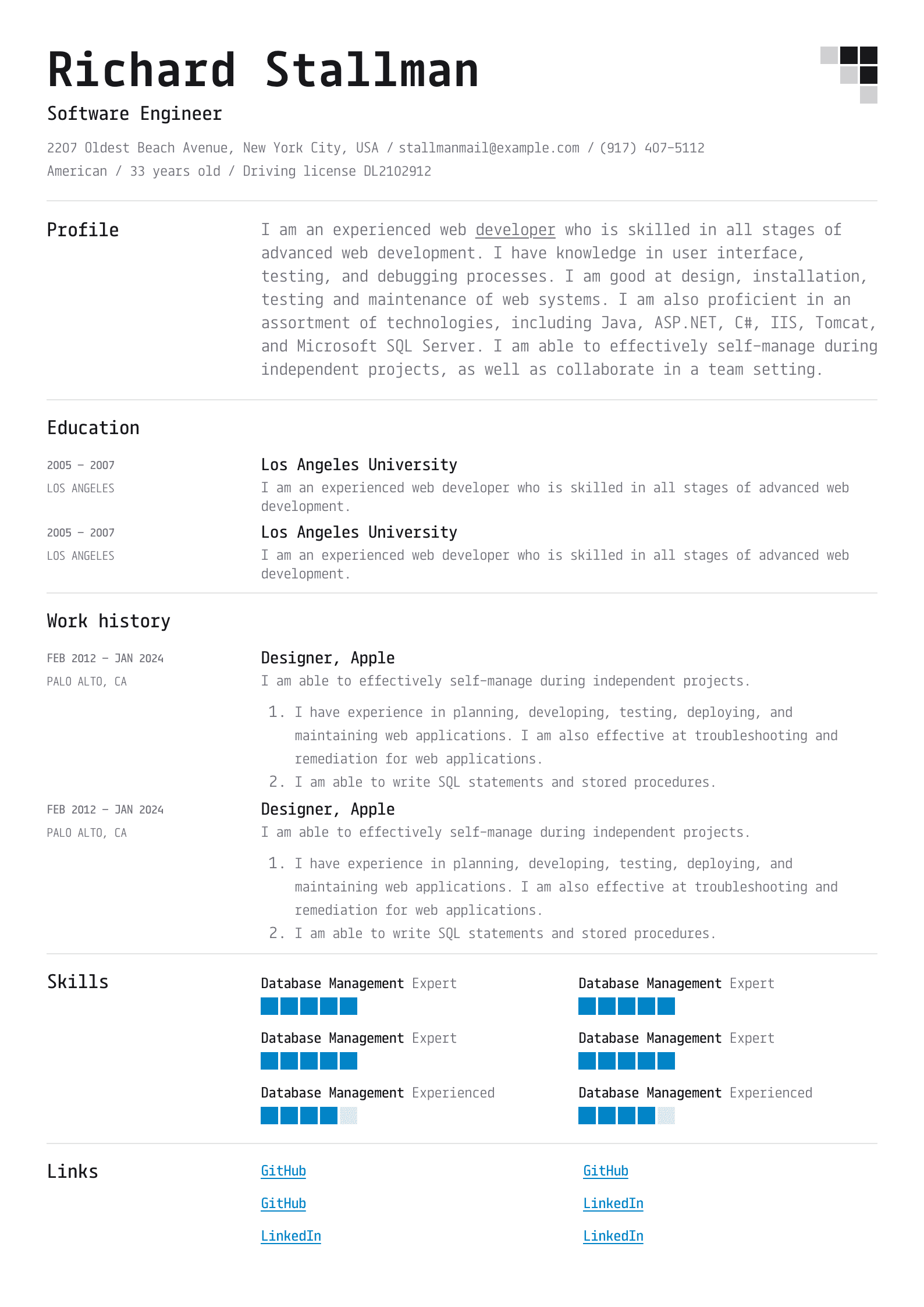 Resume template example