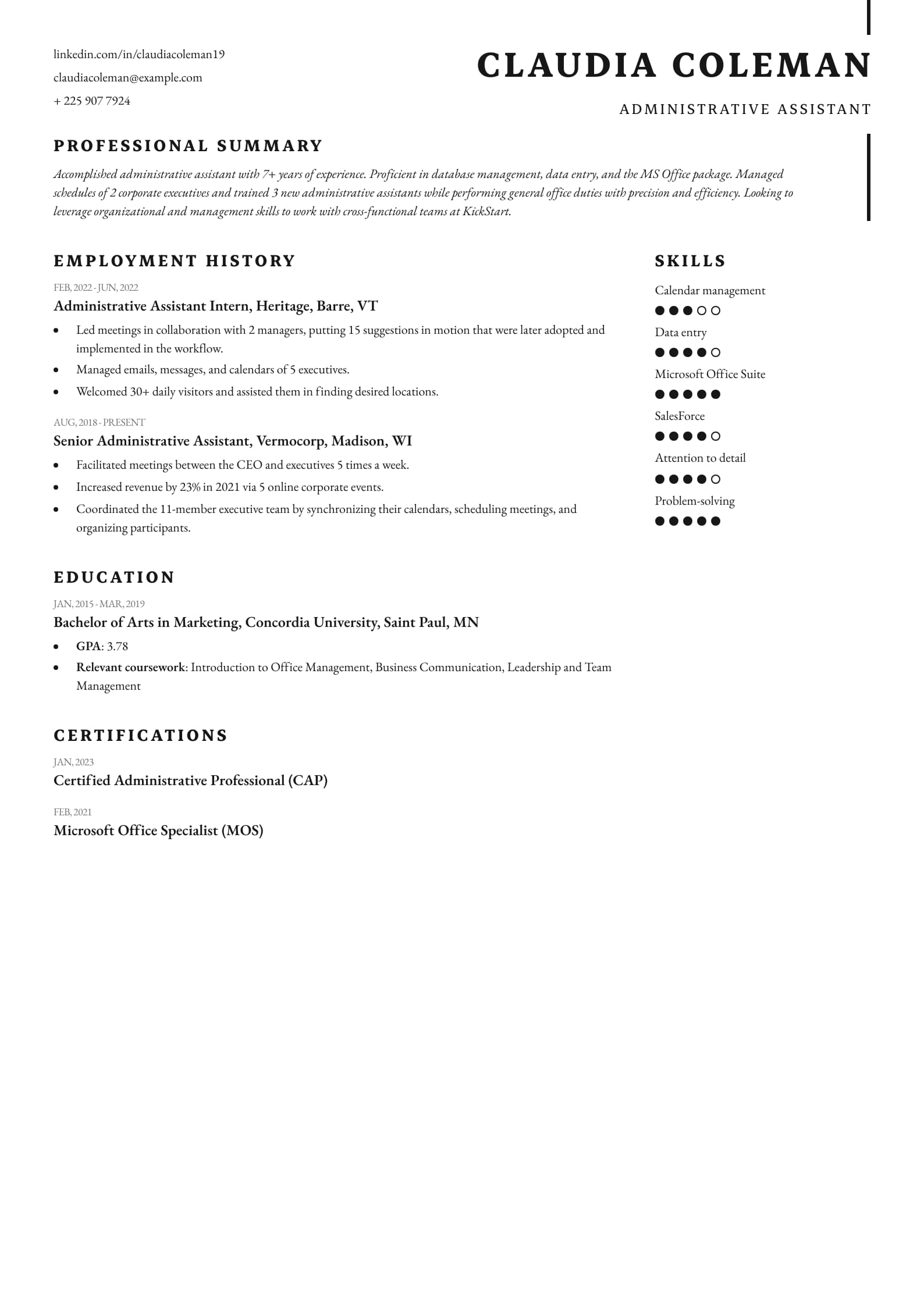 Administrative Assistant Resume Example