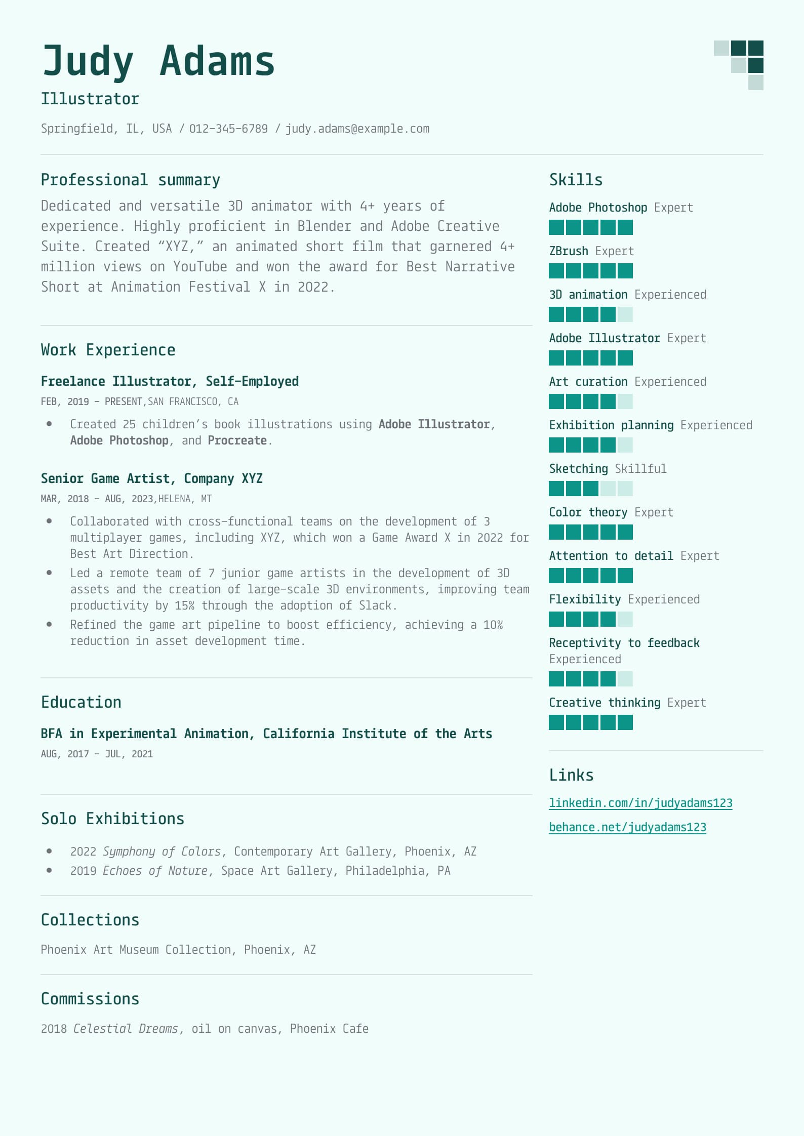 Exceptional Artist Resume Example