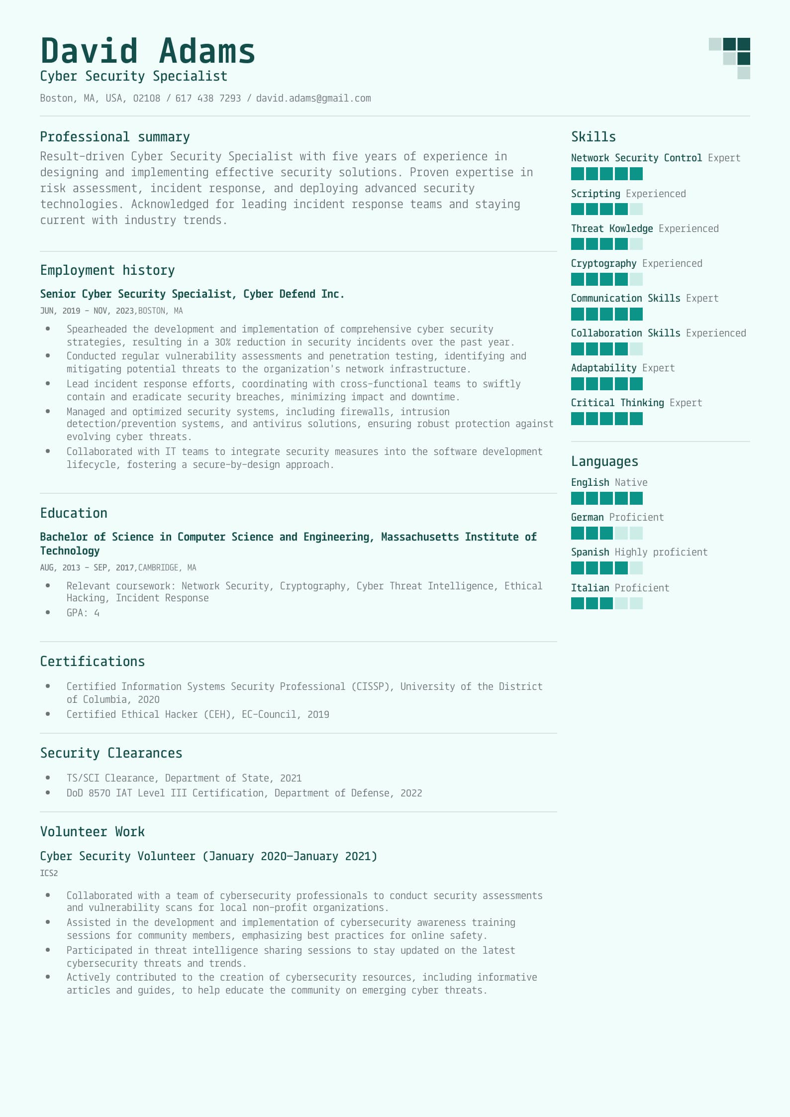 Functional Resume Layout Example