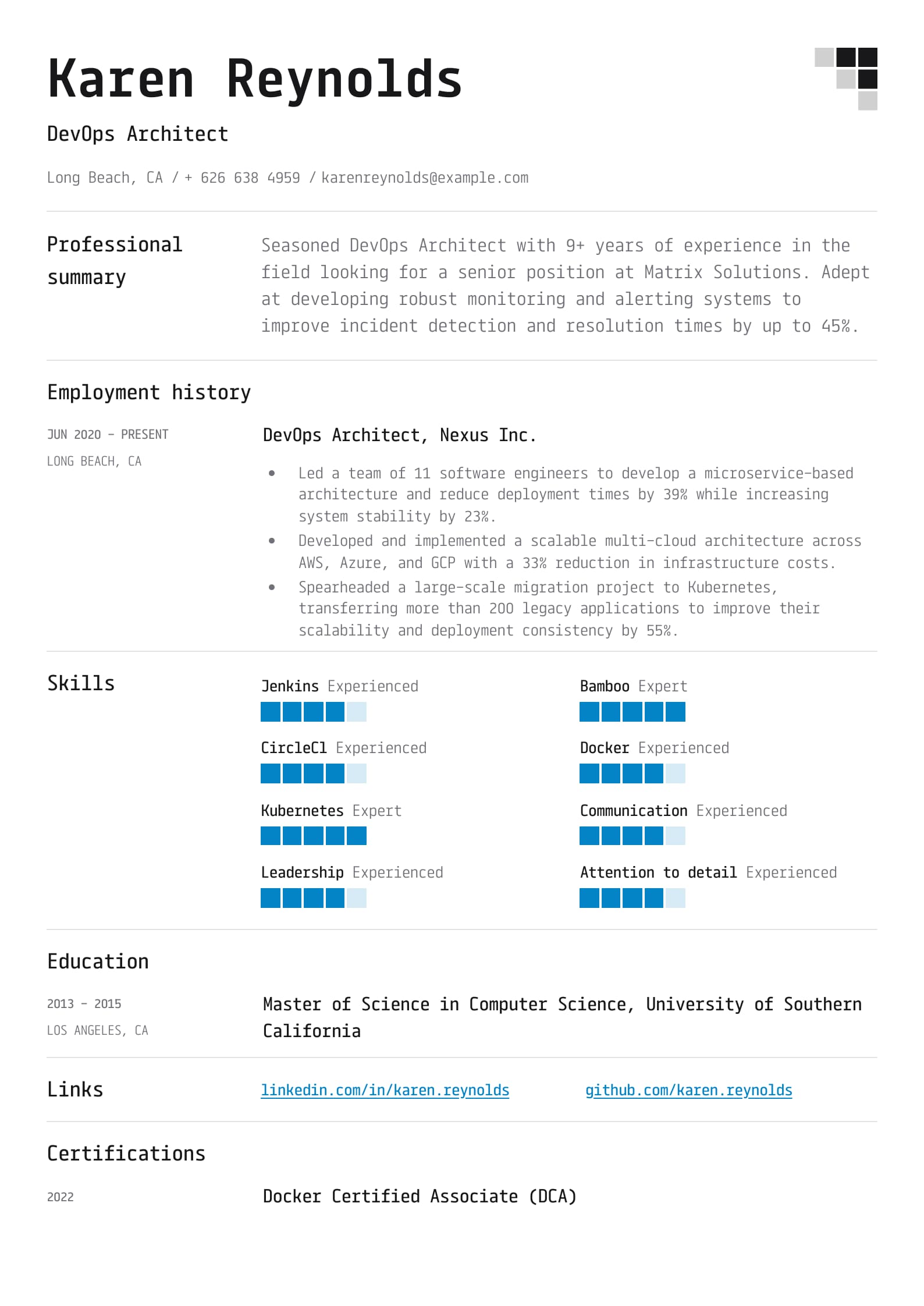 #3. DevOps Architect Resume