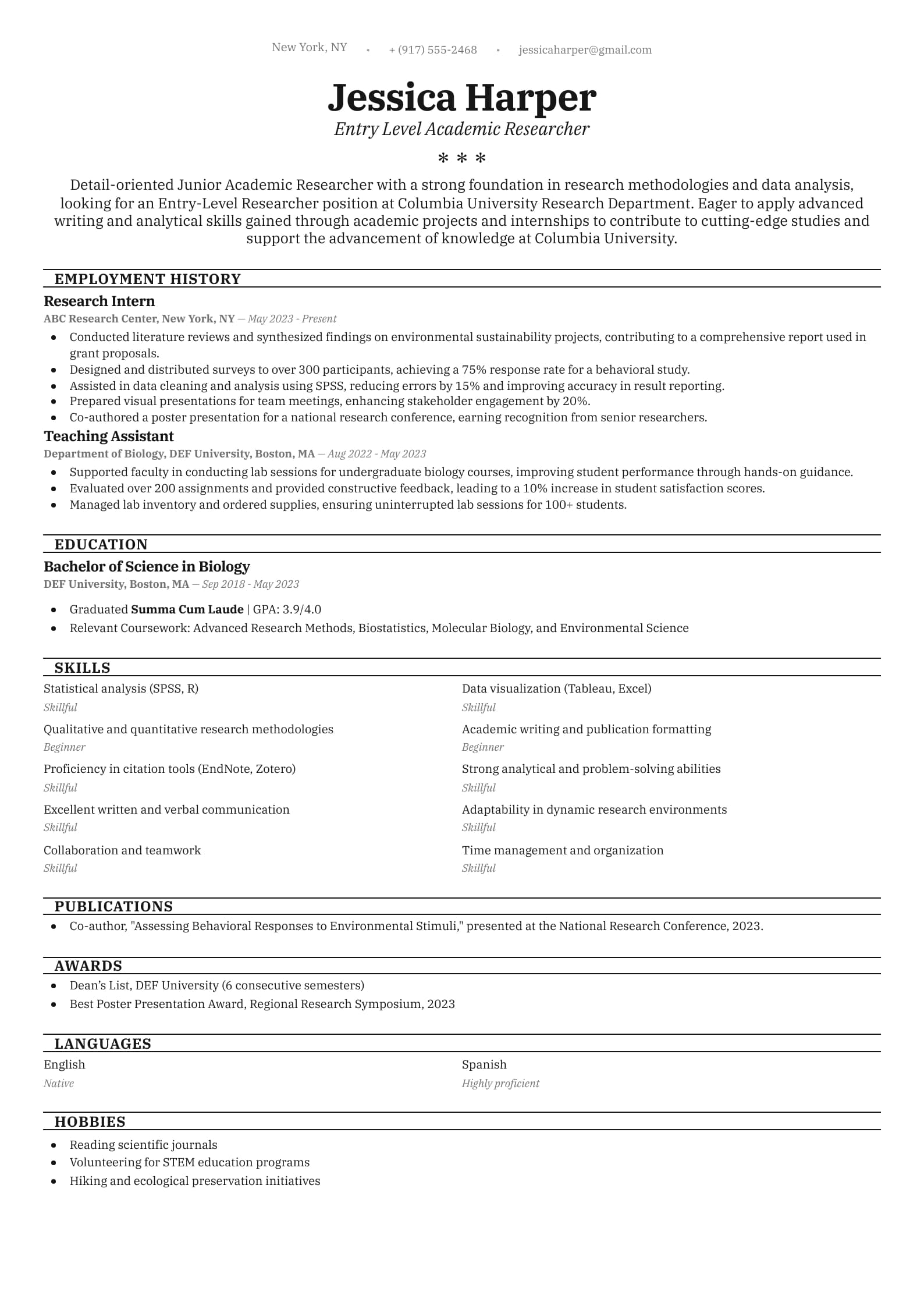 Entry Level Academic Researcher