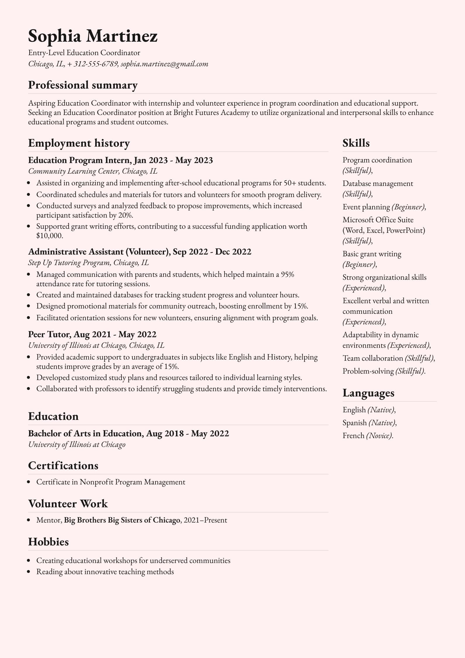 Entry-Level Education Coordinator