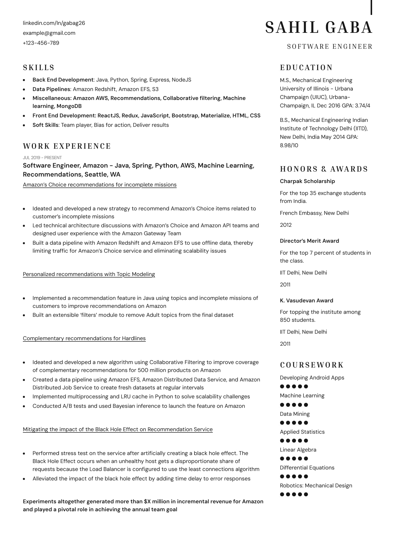 Combination (Hybrid) Resume Layout Example