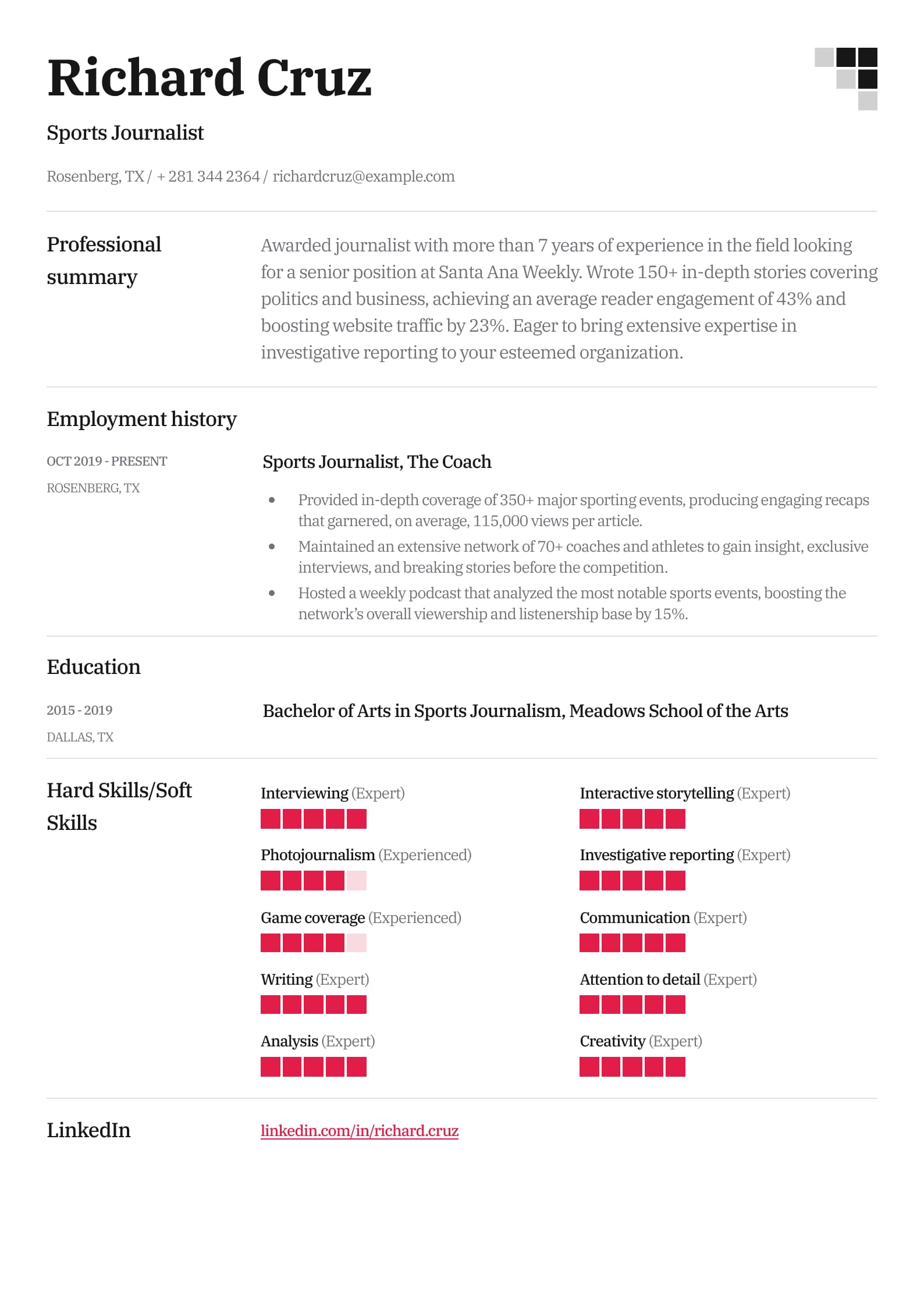 Sports Journalist Resume