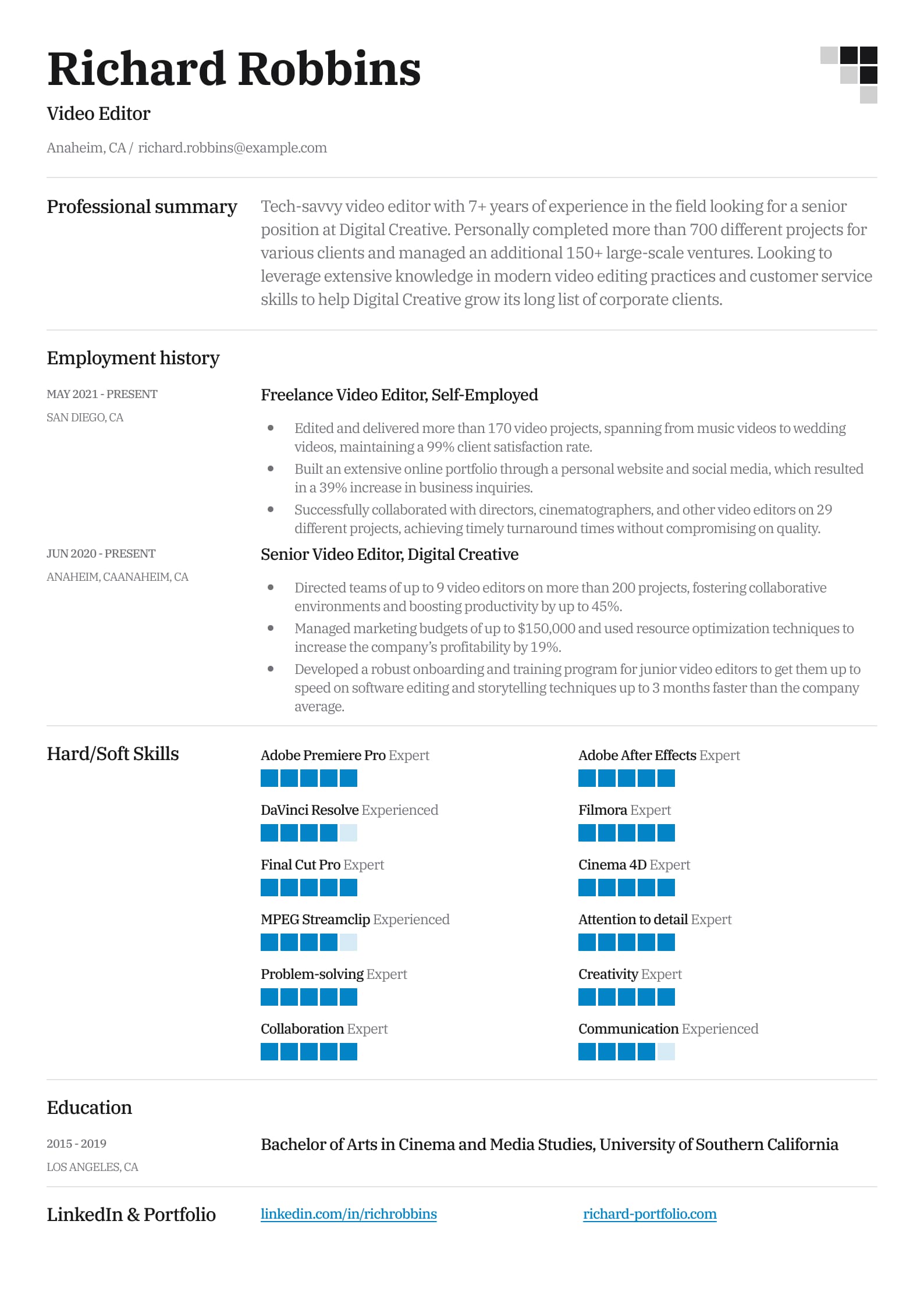 Chronological Resume Layout Example