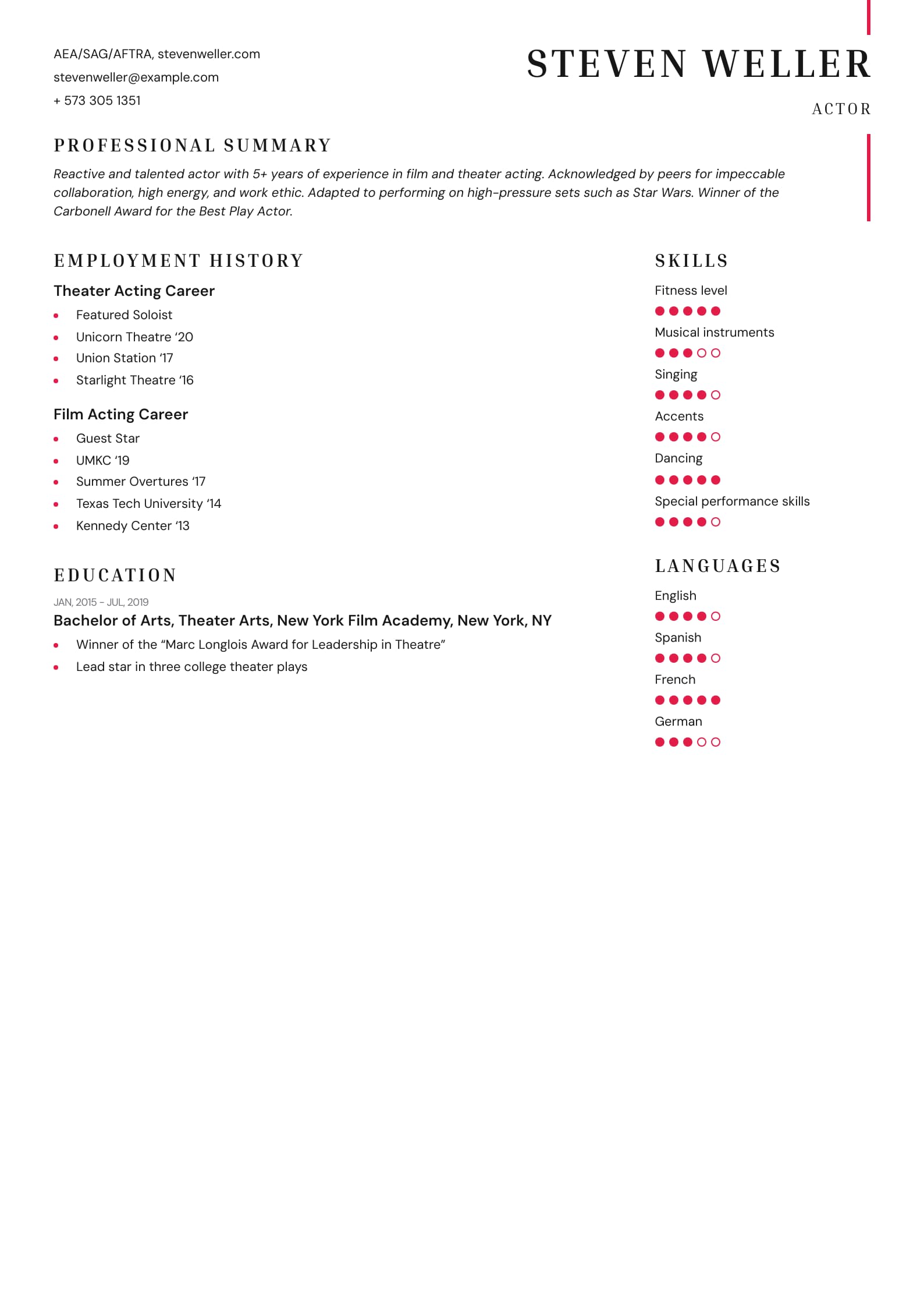 Cómo Escribir un Currículum de Actor en 2024 [con Ejemplos]