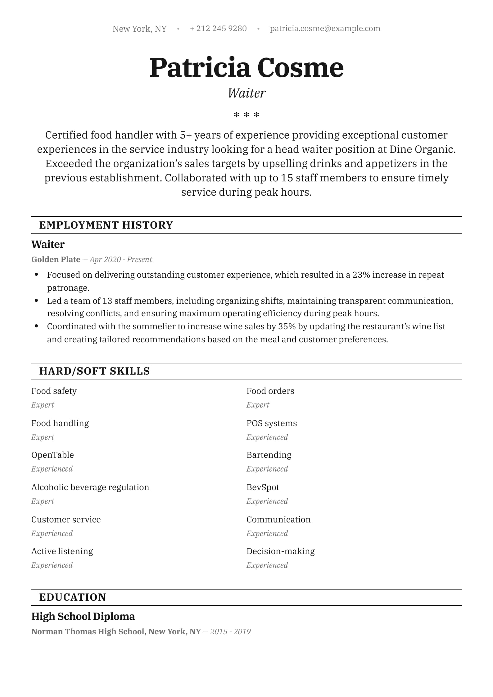 Escribir un Currículum de Camarero como un Experto en 2024
