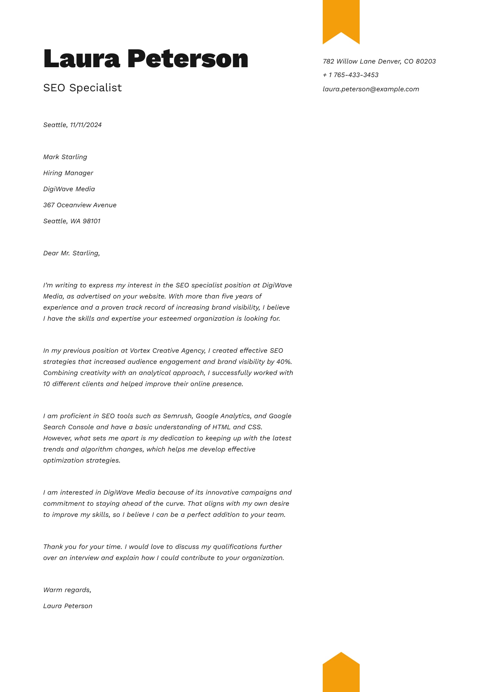 #2. Application Letter Sample for Marketing Positions