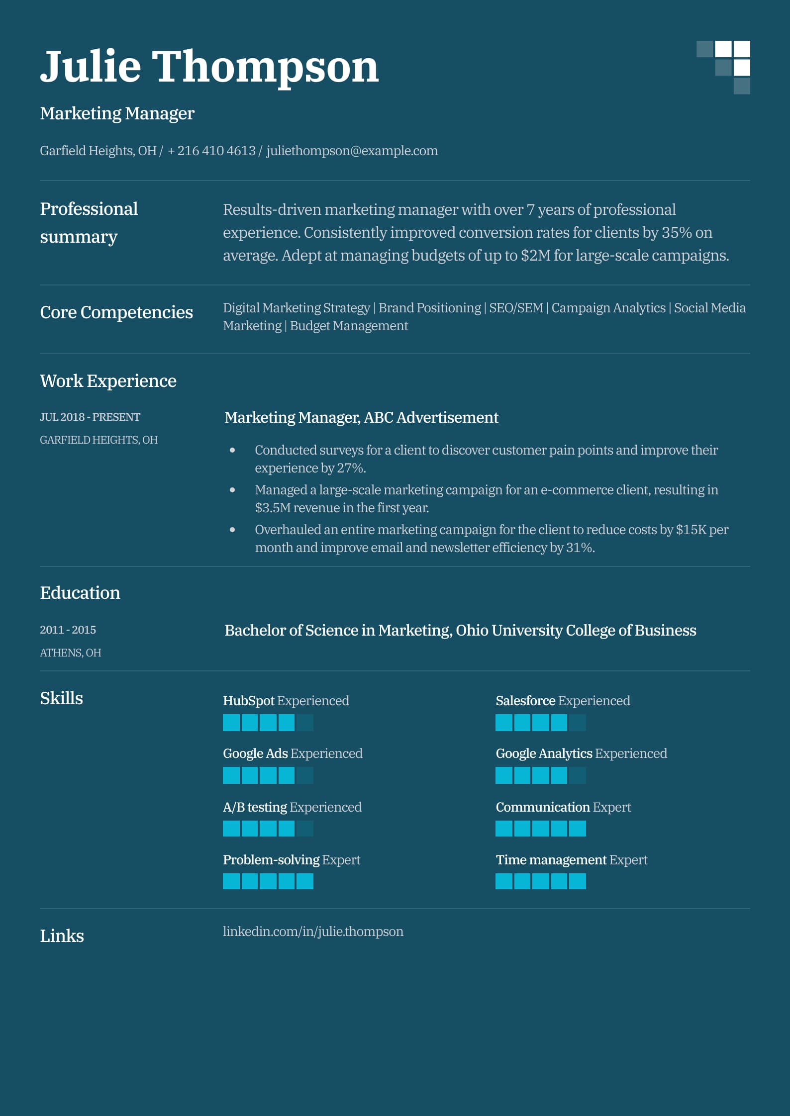 Core Competencies Section
