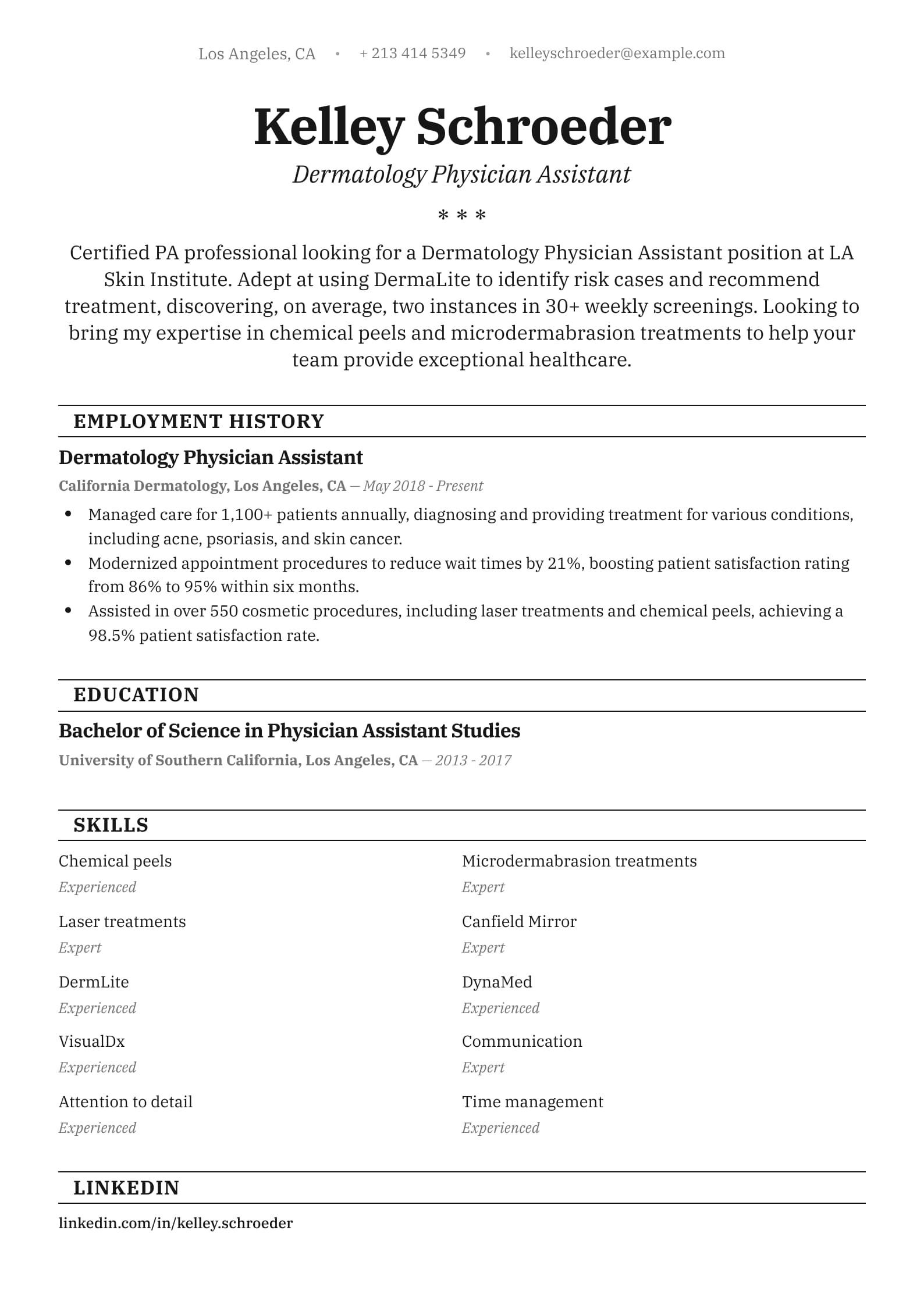 #2. Dermatology Physician Assistant Resume