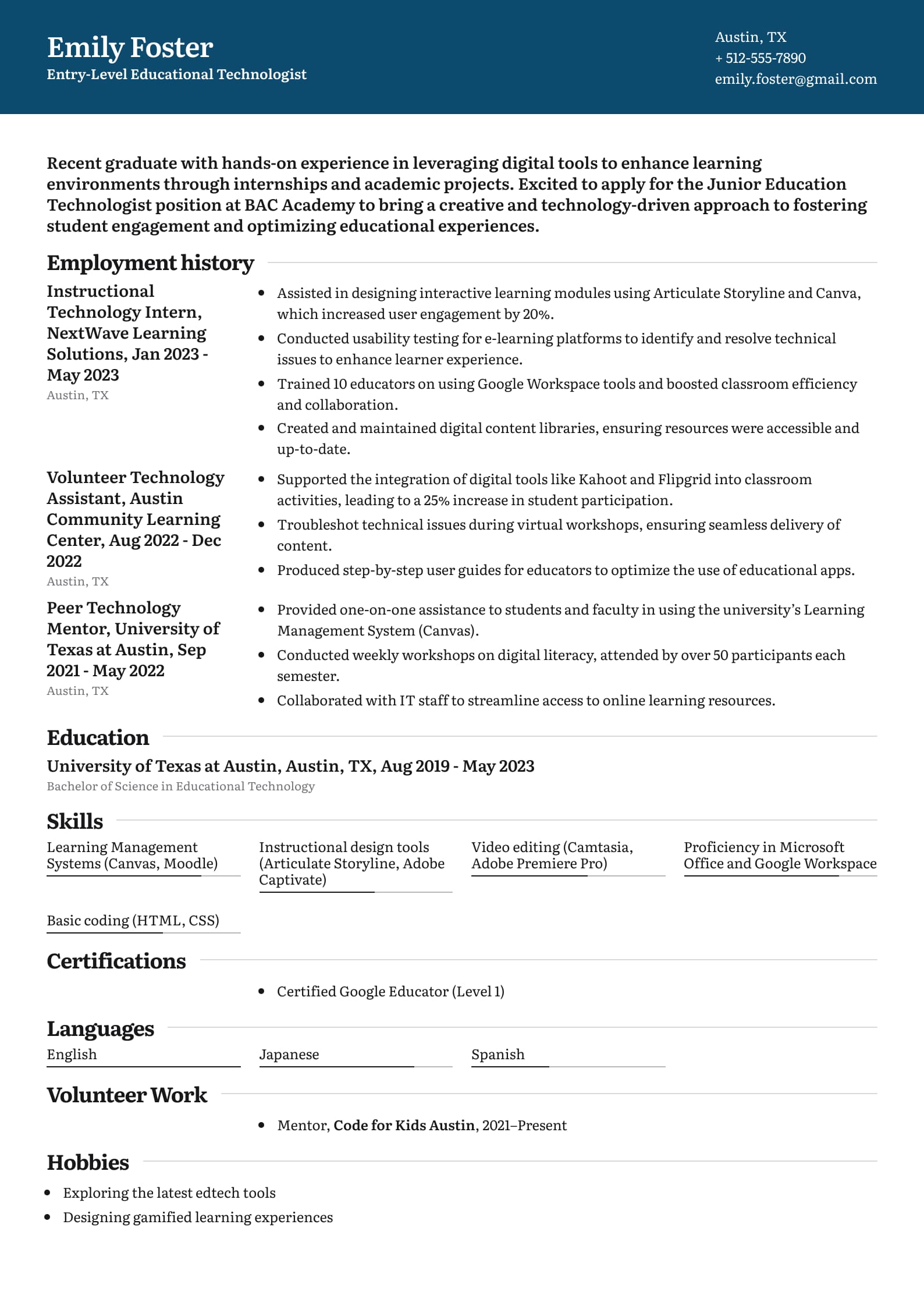 Entry-Level Educational Technologist