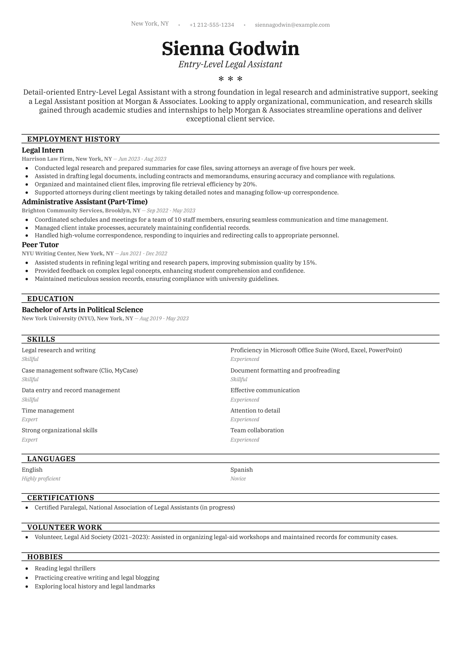 Entry-Level Legal Assistant