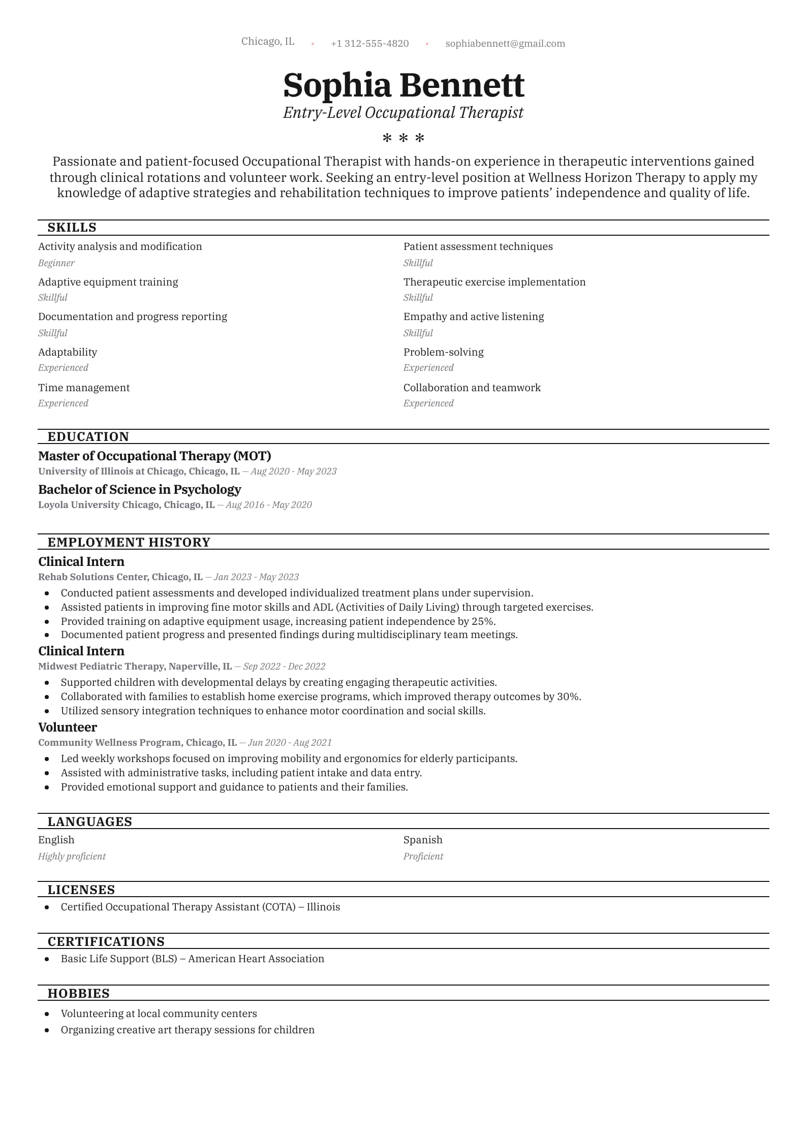 Entry-Level Occupational Therapist