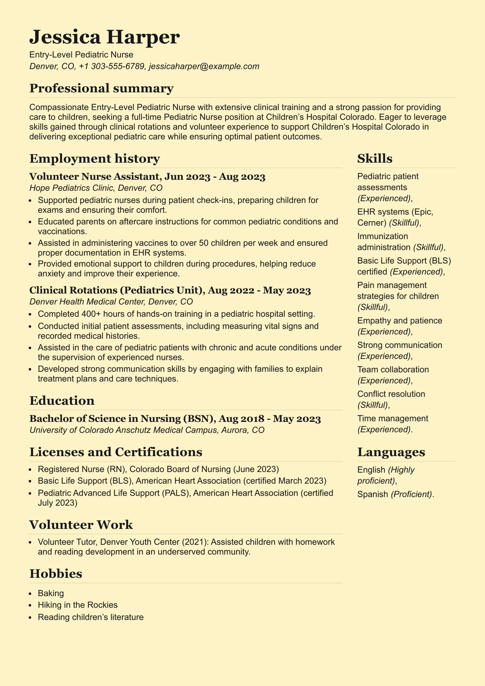 Entry-Level Pediatric Nurse