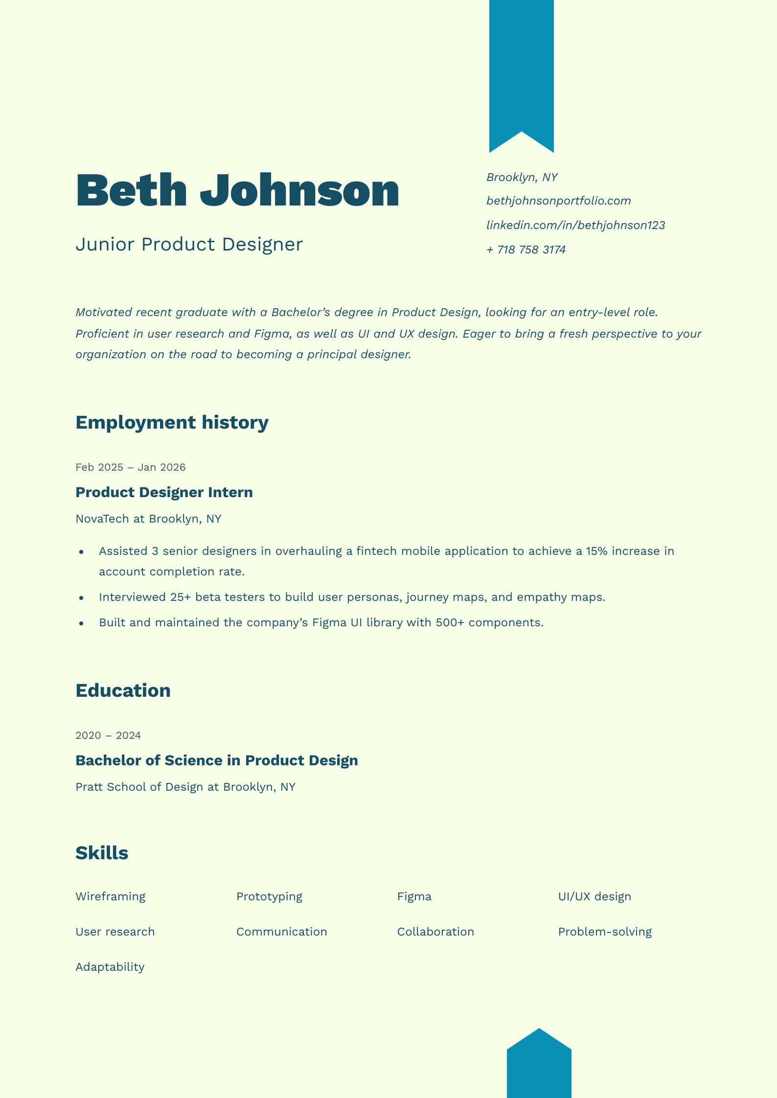 Entry-Level Product Designer Resume