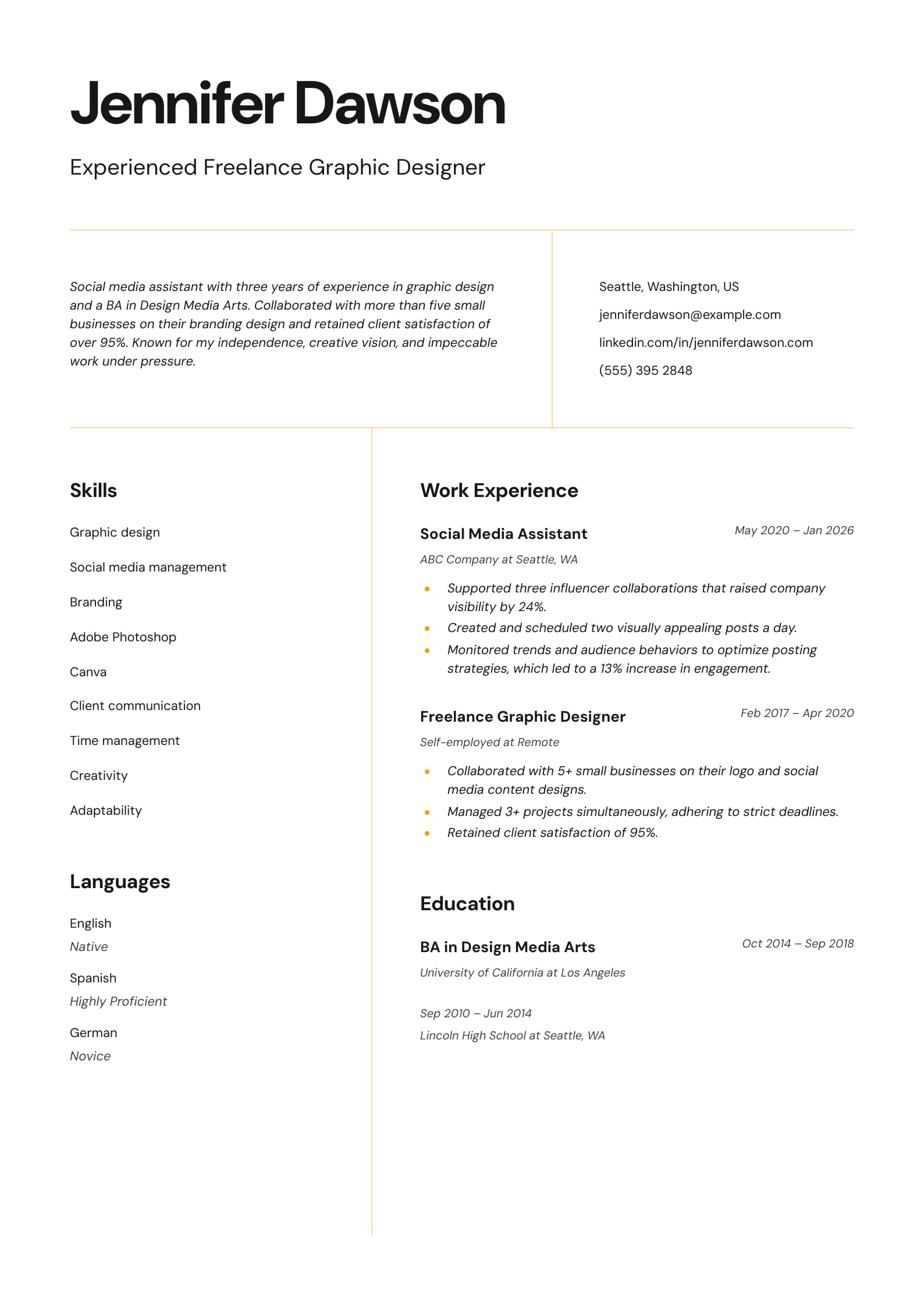 #2. Freelance Graphic Designer Resume Example