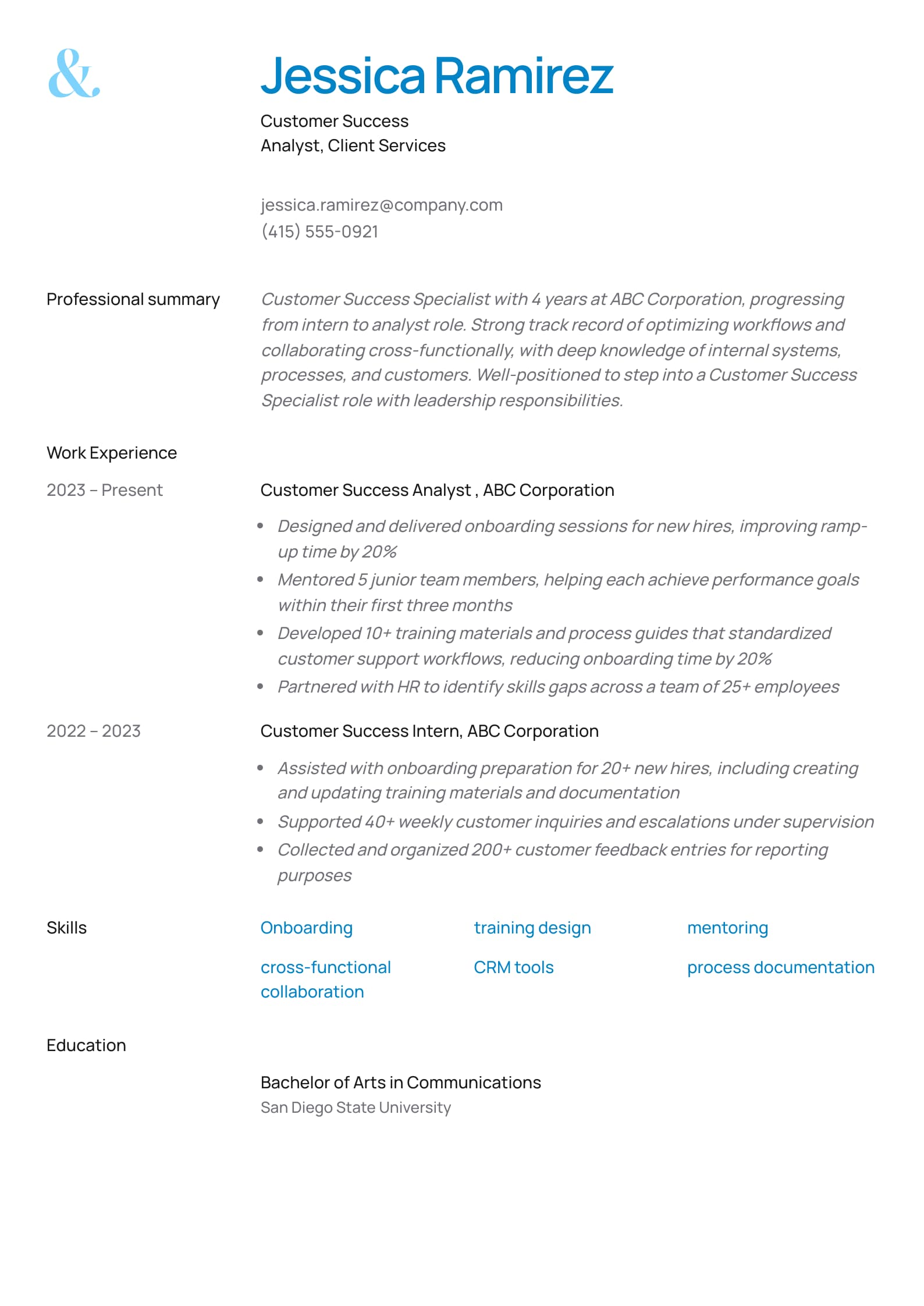 Internal Promotion Resume Example 