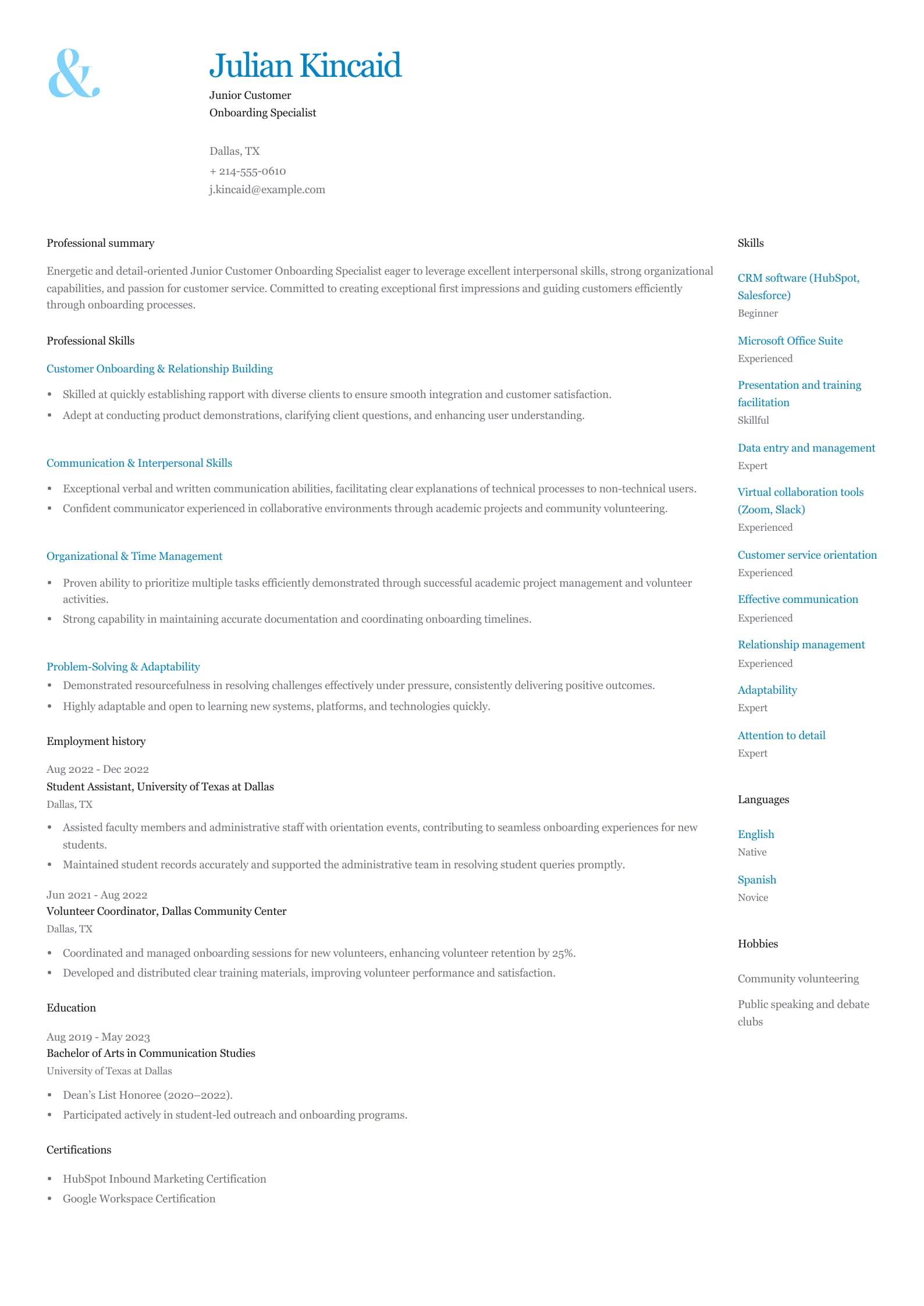 Junior Customer Onboarding Specialist