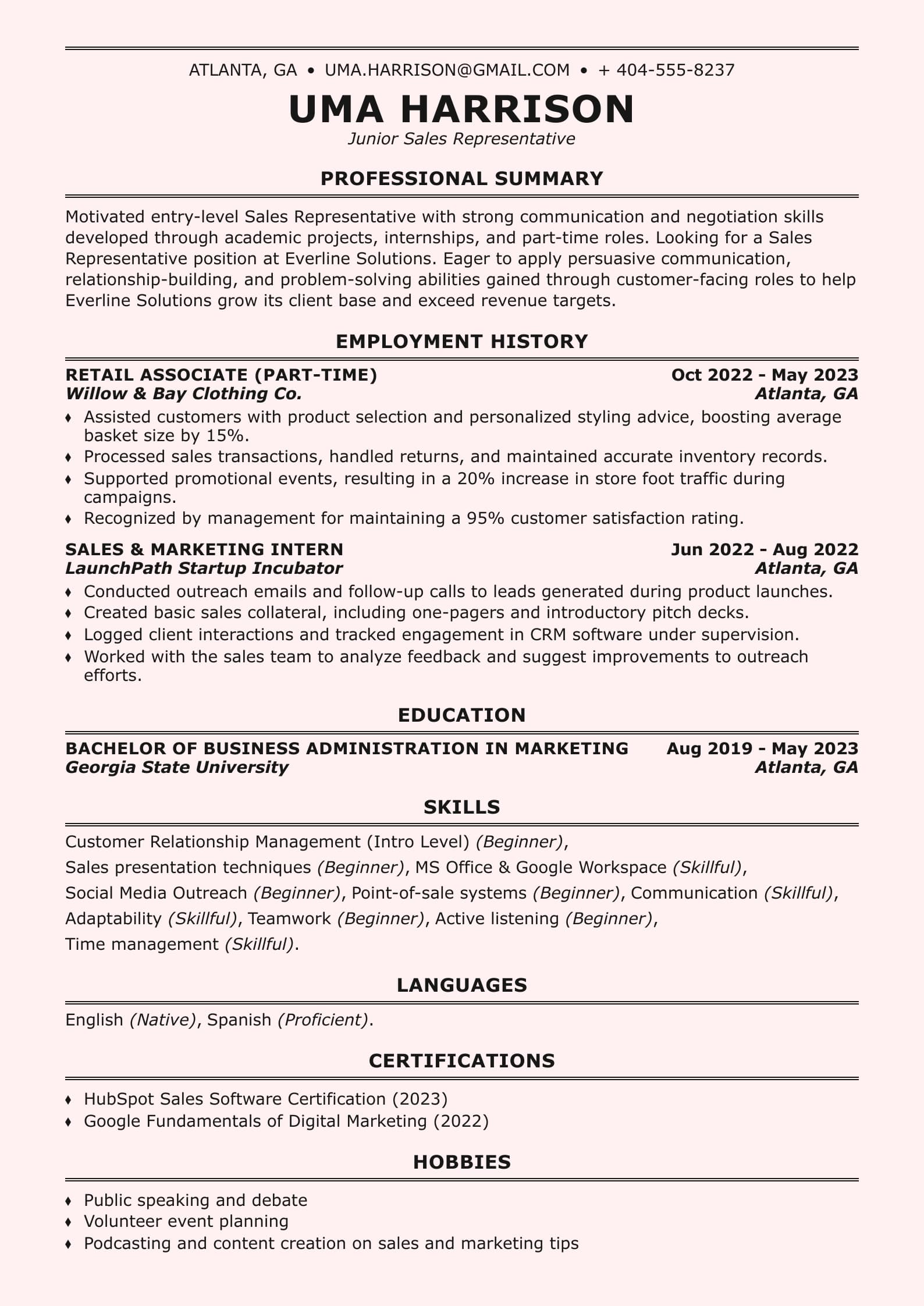 Junior Sales Representative