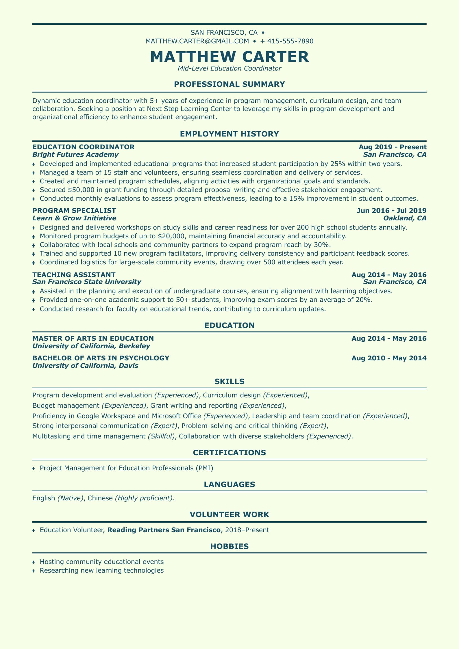 Mid-Level Education Coordinator