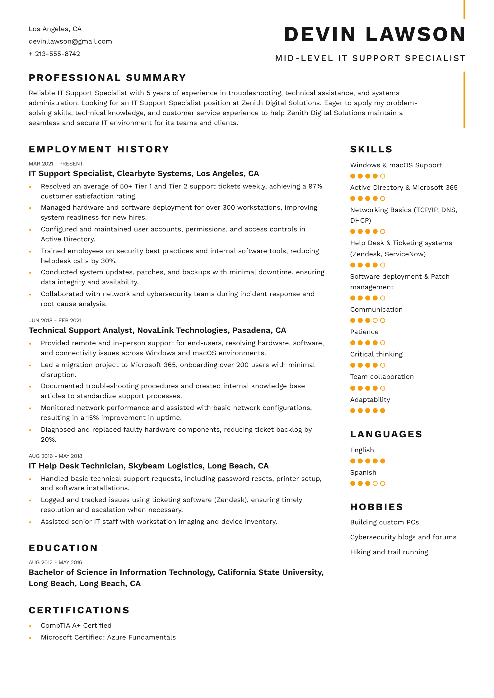 Mid-Level It Support Specialist