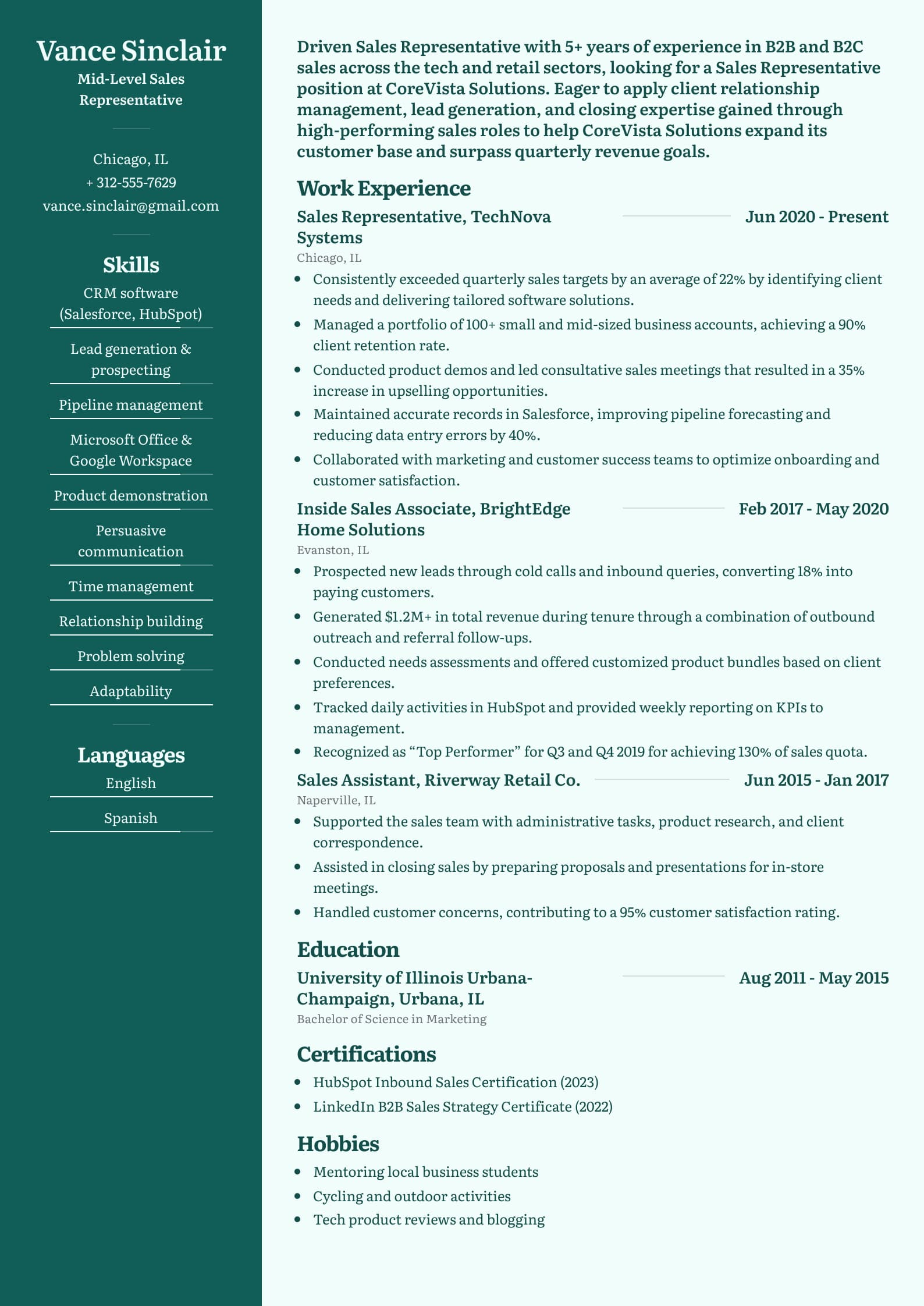 Mid-Level Sales Representative