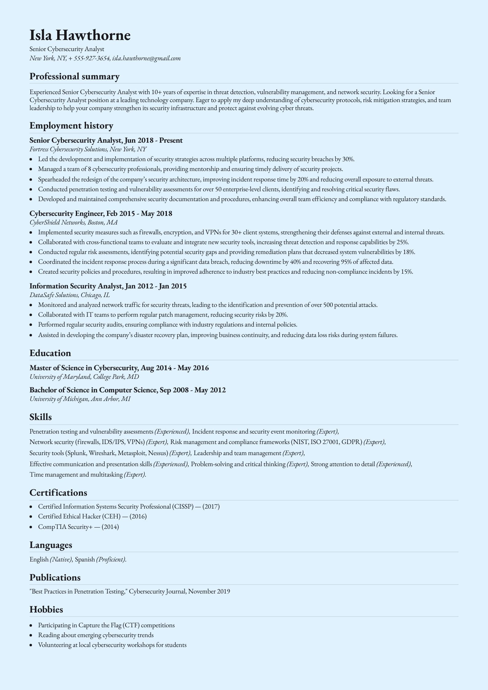 Senior Cybersecurity Analyst