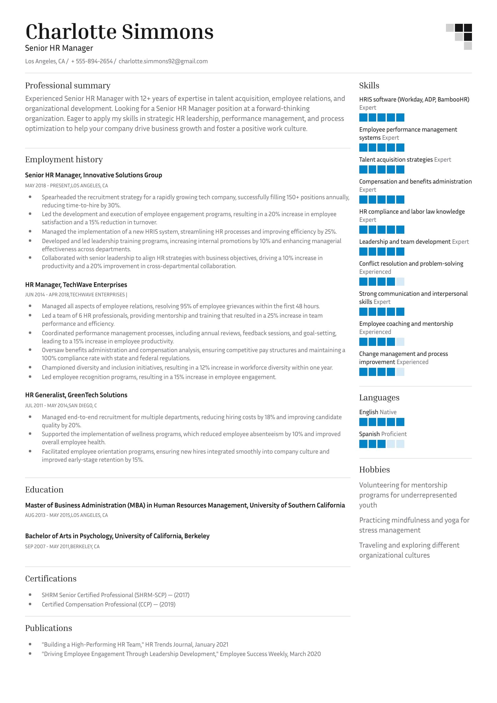 Senior HR Manager Resume