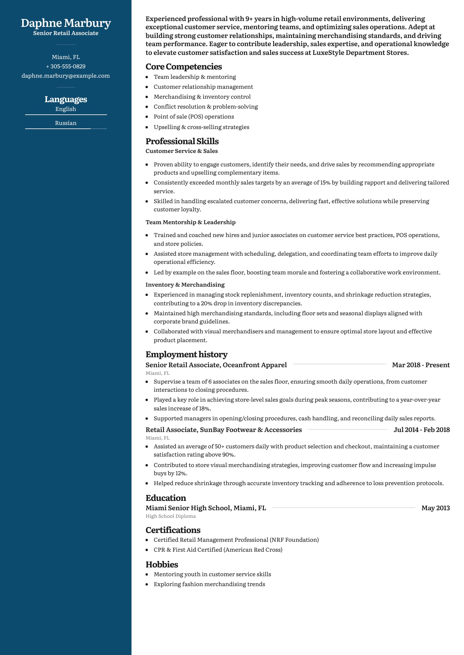 Senior Retail Associate