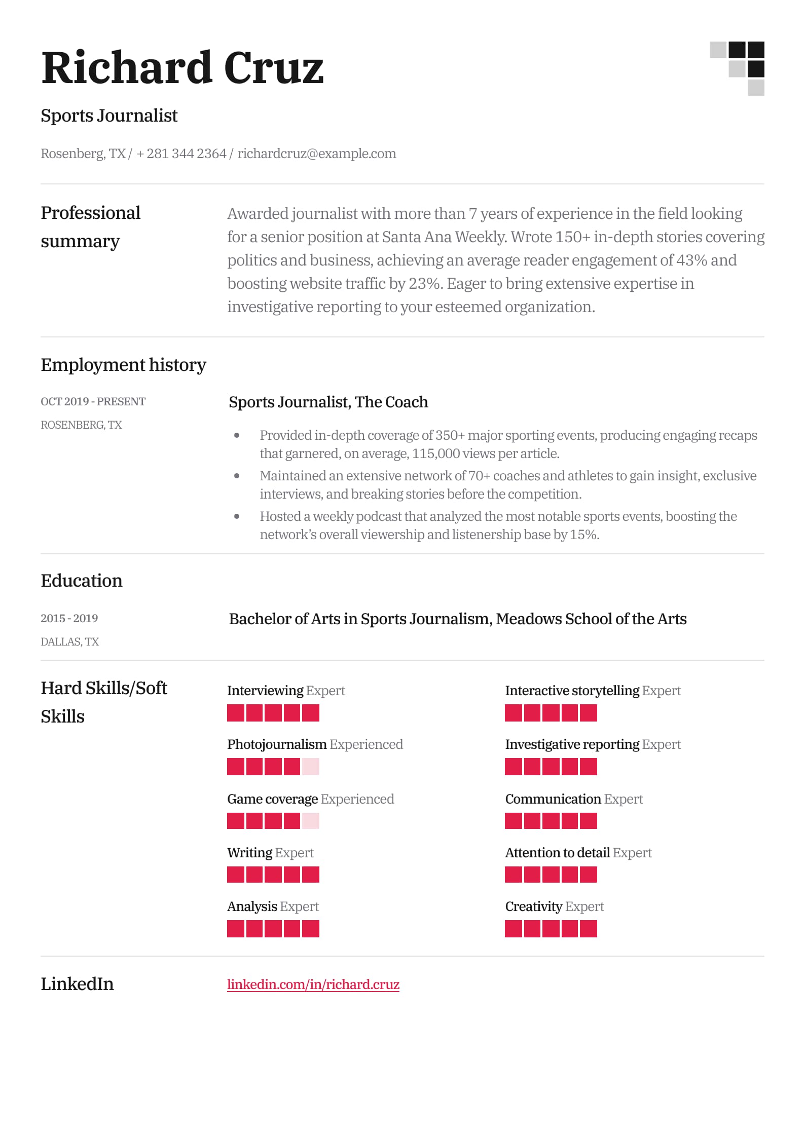 Sports Journalist Resume