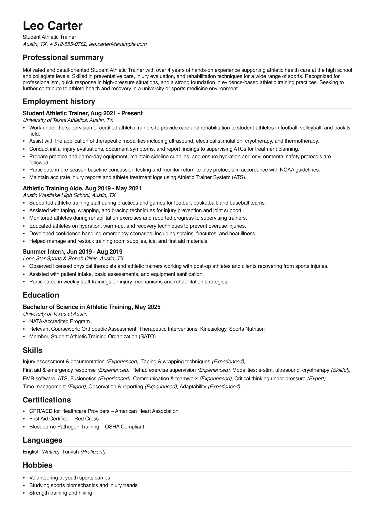 Student Athletic Trainer