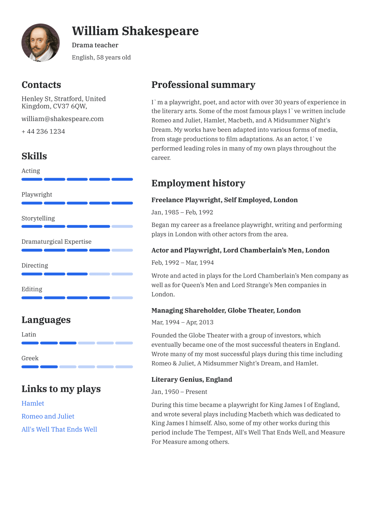 Resume template example