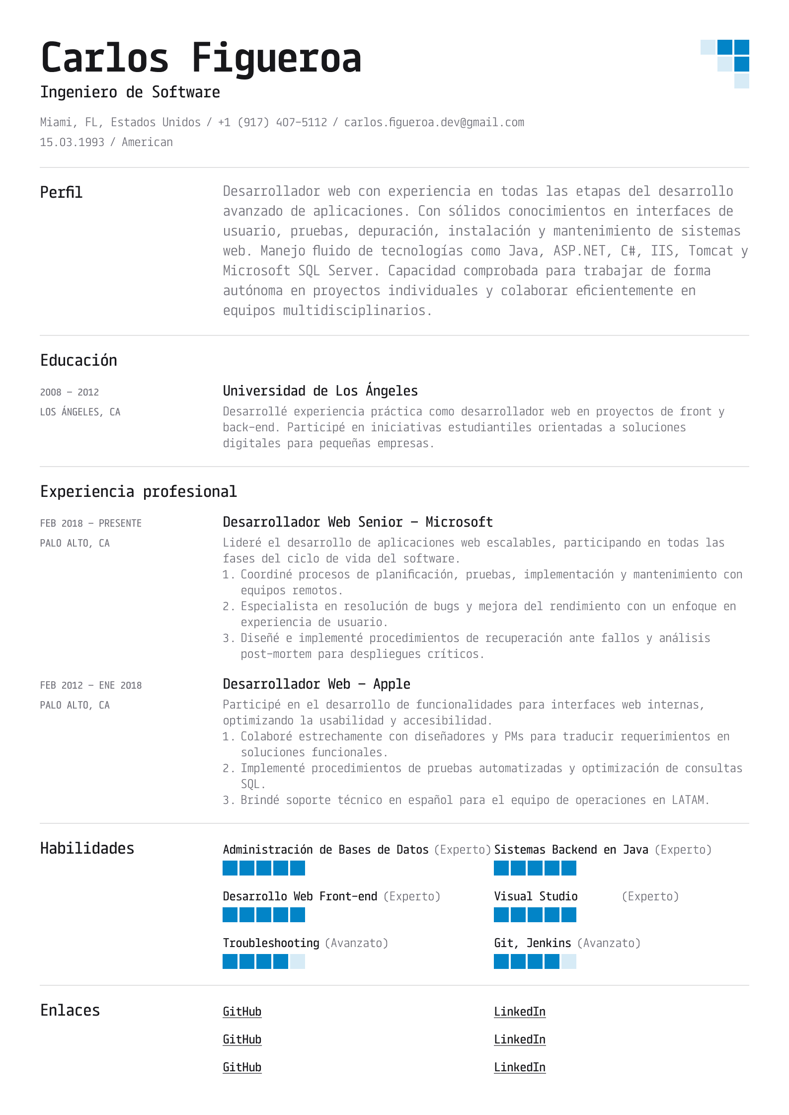 Ejemplo de plantilla de CV